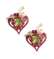 Red Heart - Christmas Hanging Ornaments- Heart Set Of 2 Pcs - MARKET99