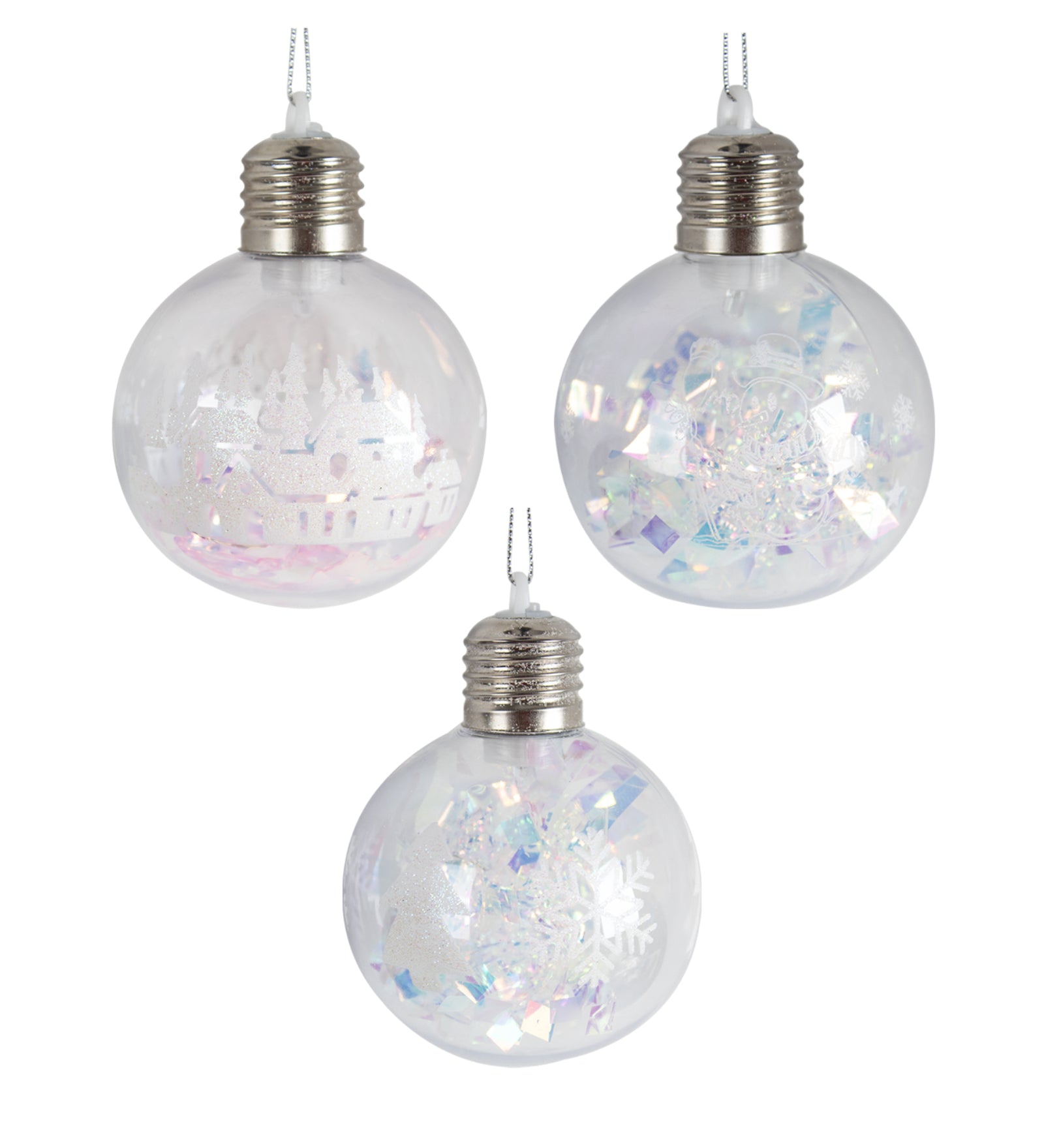 Snowman Print - Led Christmas Hanging Ball Set Of 3 Pcs - MARKET99