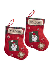 Welcome & Santa Print - Christmas Hanging Stocking Set Of 2 Pcs - IMAGE CHANGED