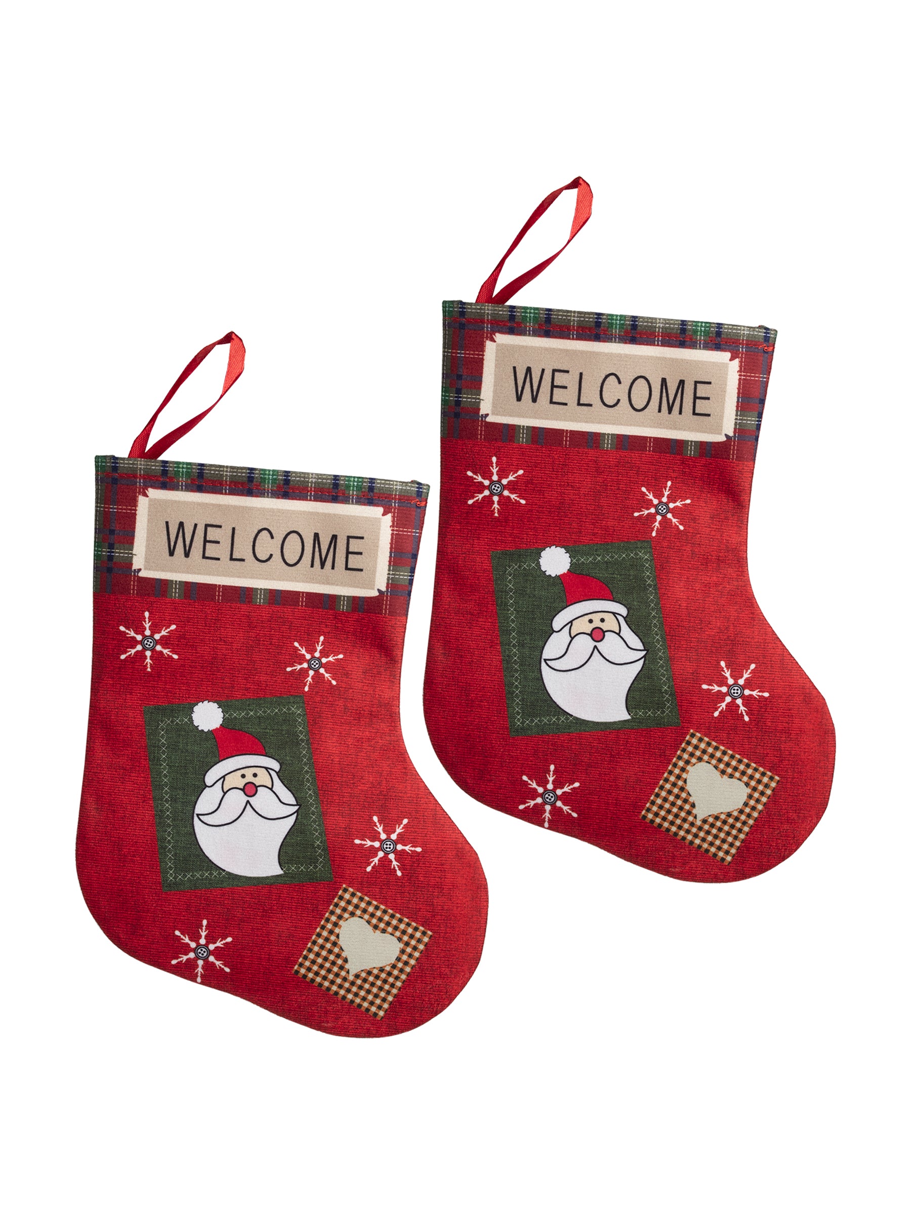 Welcome & Santa Print - Christmas Hanging Stocking Set Of 2 Pcs - IMAGE CHANGED