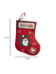 Welcome & Santa Print - Christmas Hanging Stocking Set Of 2 Pcs - IMAGE CHANGED