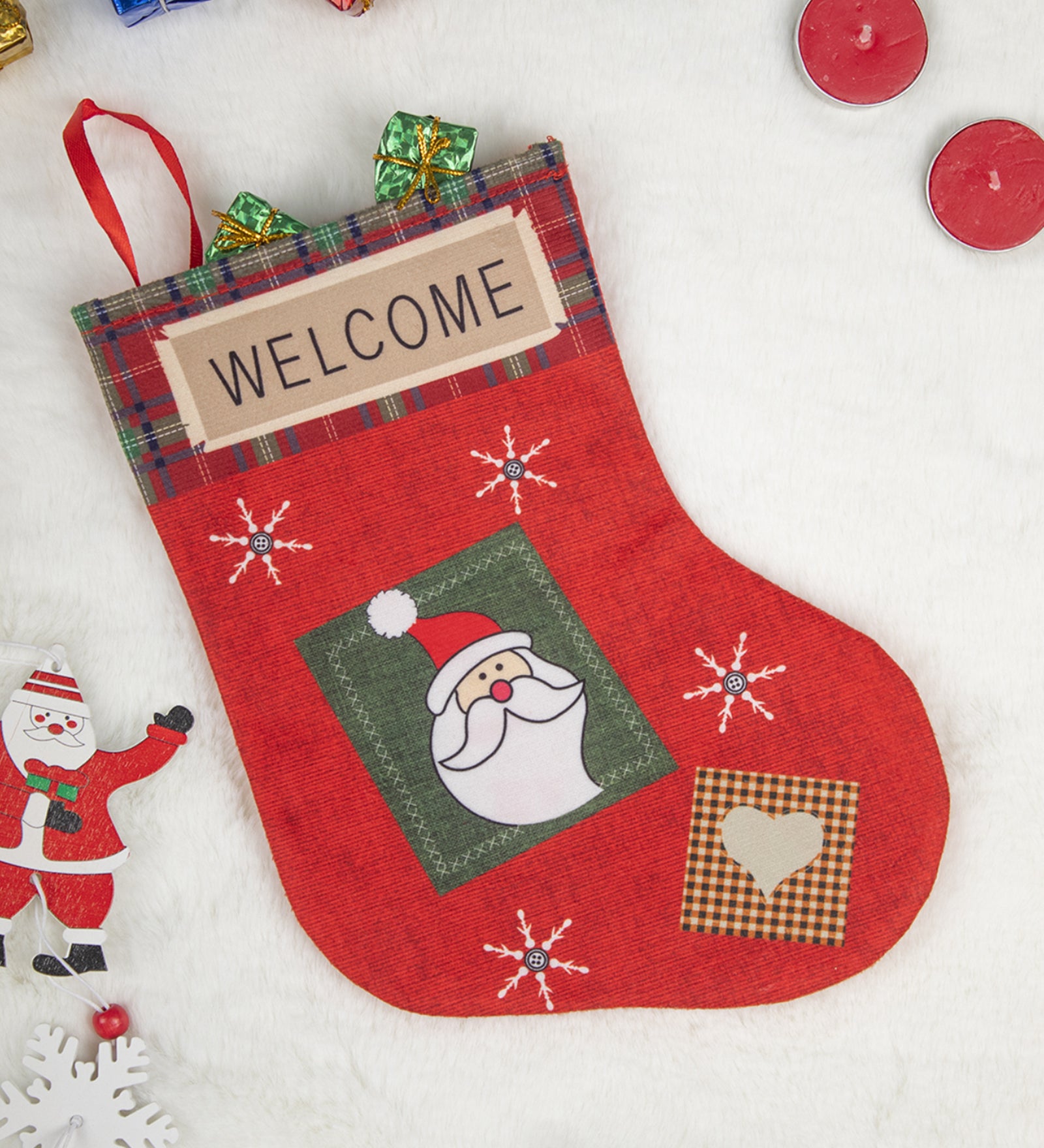 Welcome & Santa Print - Christmas Hanging Stocking Set Of 2 Pcs - IMAGE CHANGED - MARKET99