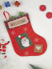 Welcome & Santa Print - Christmas Hanging Stocking Set Of 2 Pcs - IMAGE CHANGED