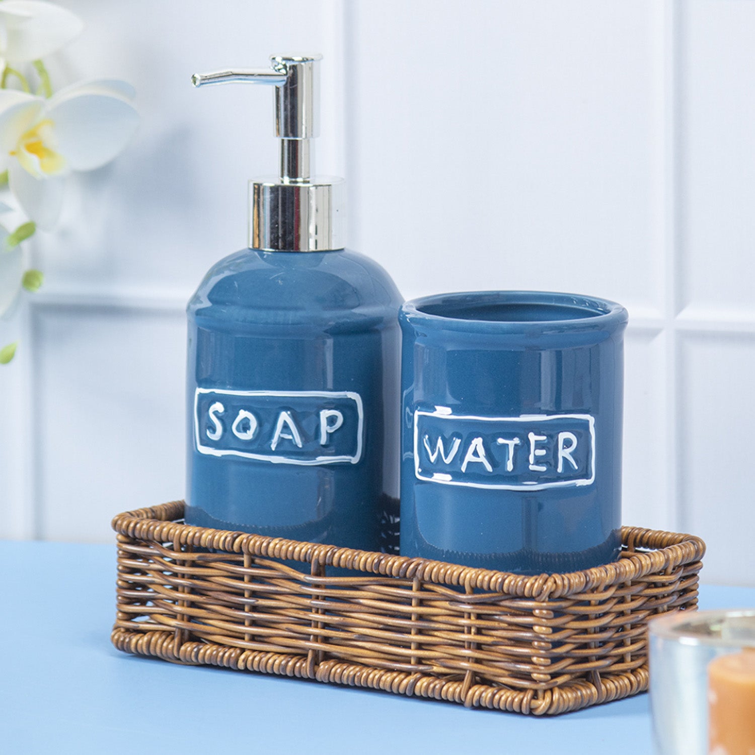 Market99 Blue Ceramic Bathroom, Pack Of 3