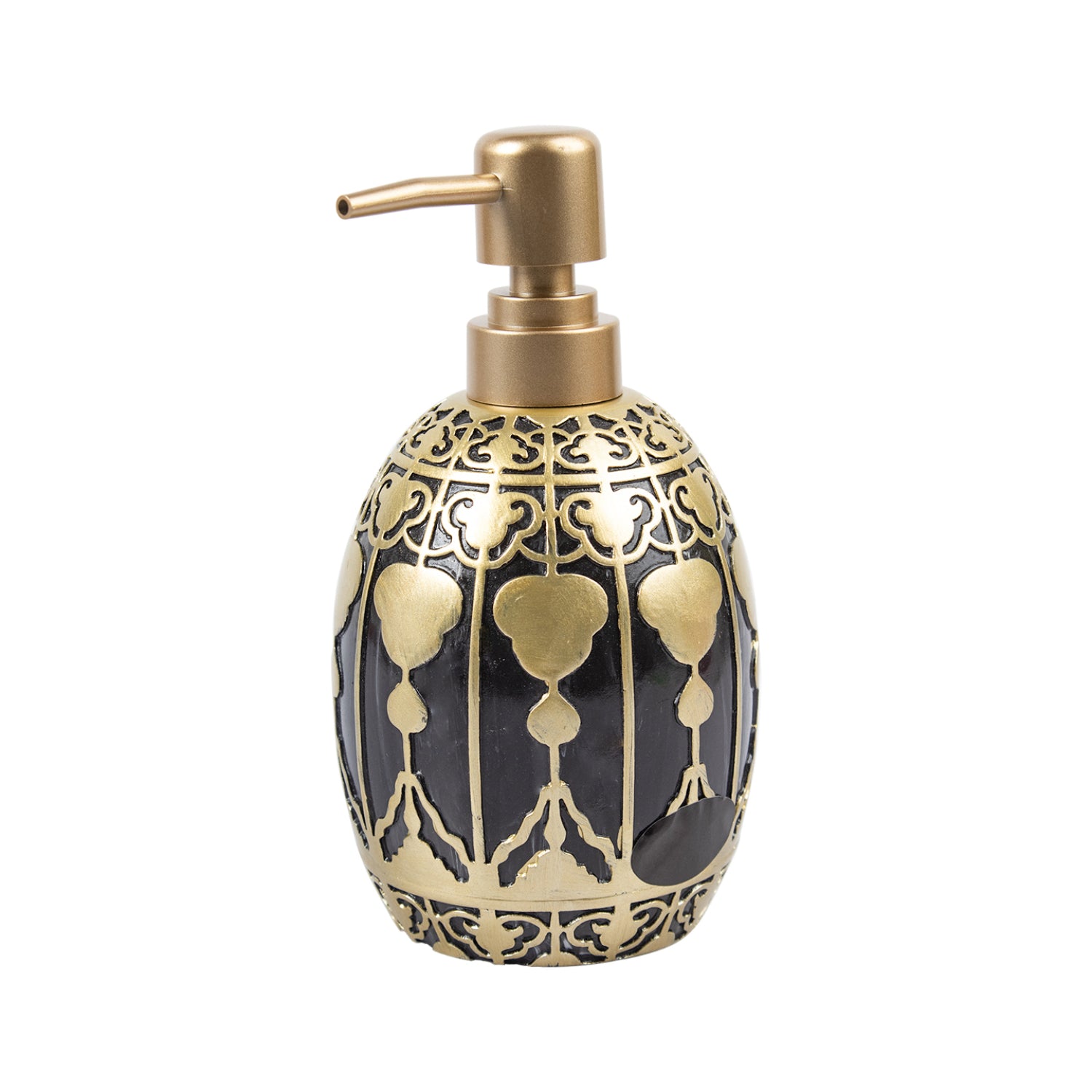 Market99 Black Polyresin Soap Dispenser with Golden Pump - 380 mL