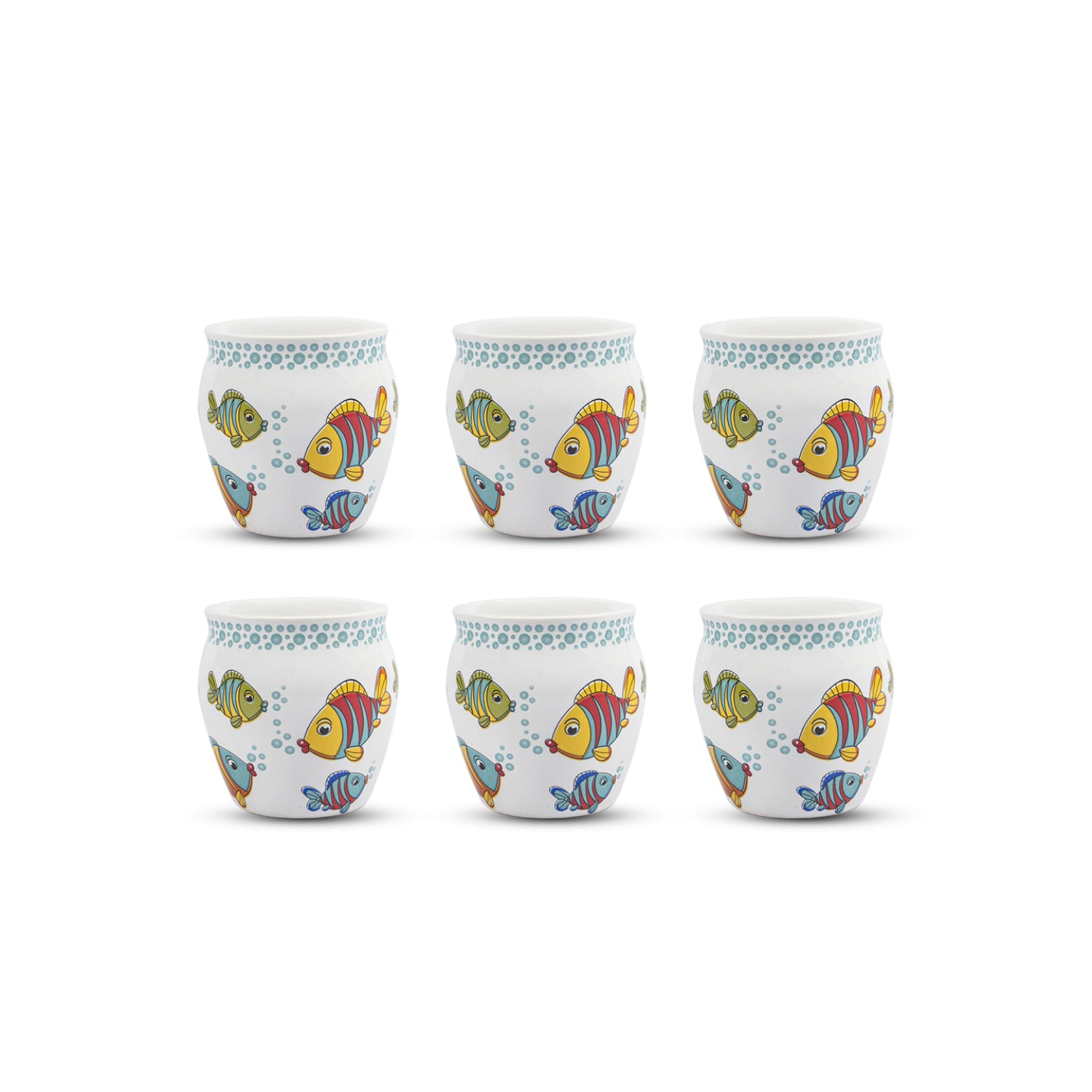 MARKET99 Fish Printed Ceramic Kullad, (Each 130 mL, Set Of 6 Pcs)