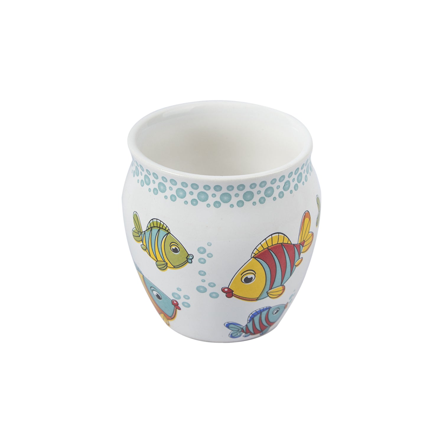 MARKET99 Fish Printed Ceramic Kullad, (Each 130 mL, Set Of 6 Pcs)