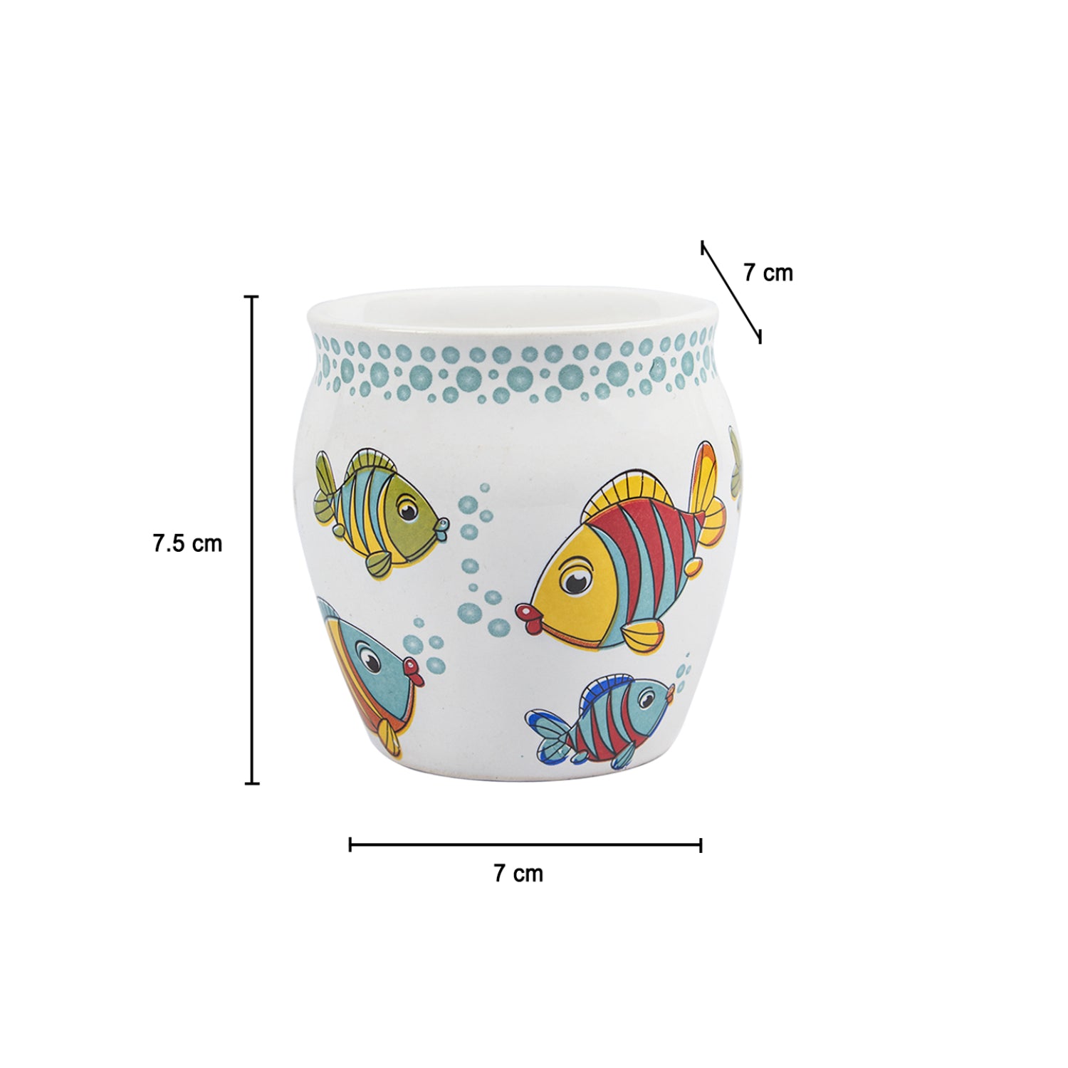 MARKET99 Fish Printed Ceramic Kullad, (Each 130 mL, Set Of 6 Pcs)