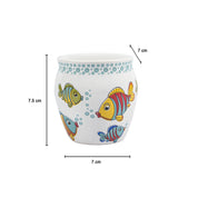 MARKET99 Fish Printed Ceramic Kullad, (Each 130 mL, Set Of 6 Pcs)