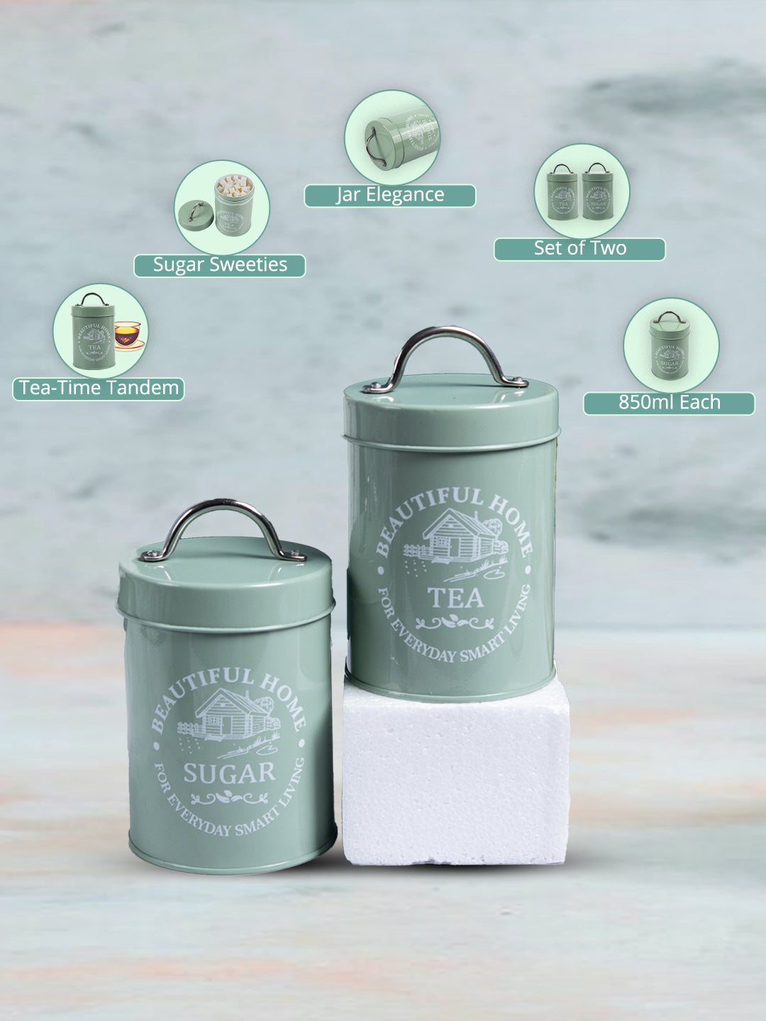 Market99 Tea & Sugar Storage Jar with Lid - Set Of 2, Each 850mL