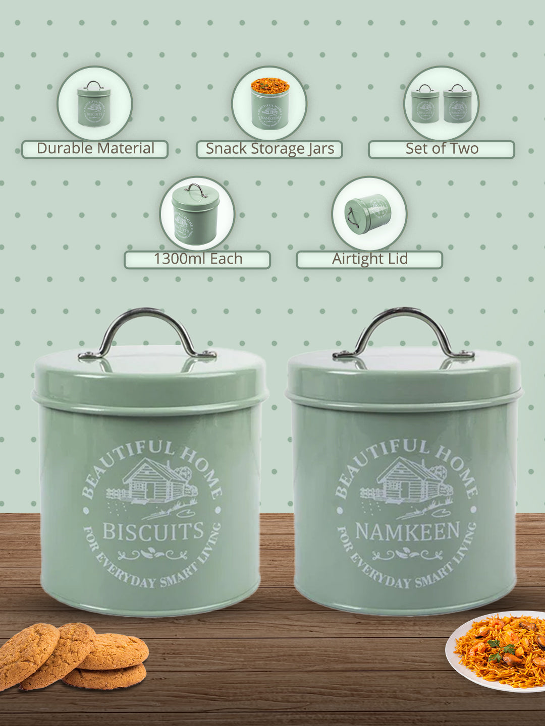 Market99 Biscuits & Namkeen Storage Jar with Lid - Set Of 2, Each 1300 mL