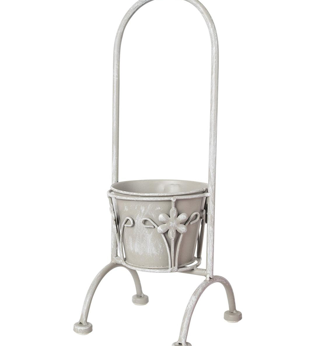 Grey Metal Flower Tabletop Planter Pot - Not For Shopify - MARKET99