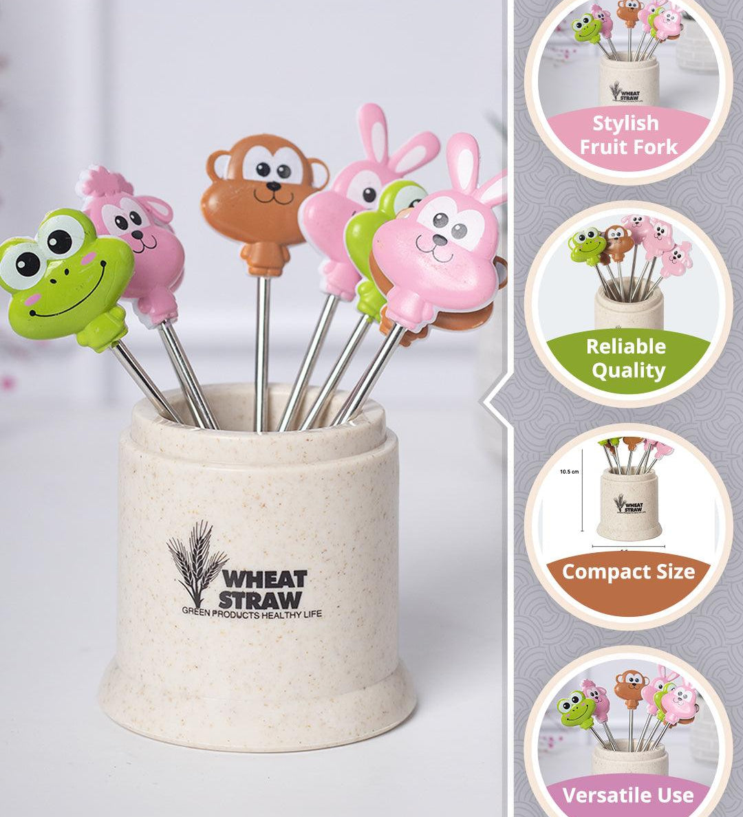 Colorful Plastic Fruit Forks with Adorable Animal Faces - Pack of 7 - MARKET99