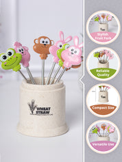 Colorful Plastic Fruit Forks with Adorable Animal Faces - Pack of 7 - MARKET99