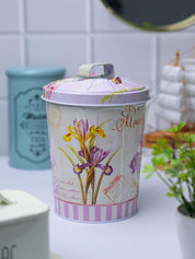 Floral Design Cylindrical Canister With Lid - White - MARKET99