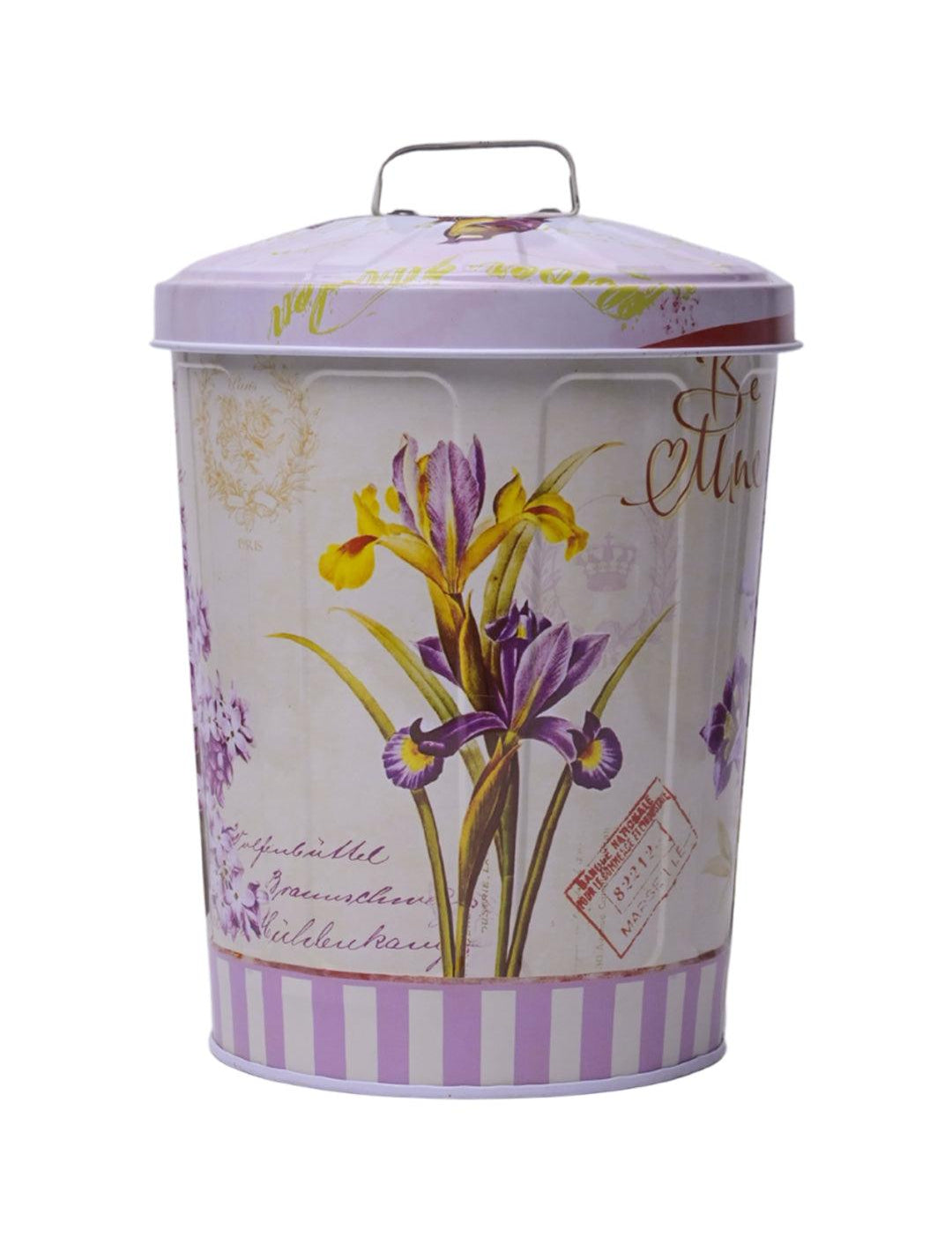 Floral Design Cylindrical Canister With Lid - White - MARKET99