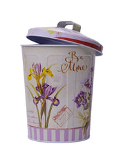 Floral Design Cylindrical Canister With Lid - White - MARKET99