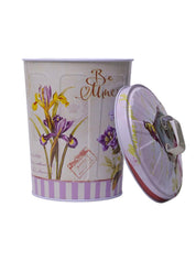 Floral Design Cylindrical Canister With Lid - White - MARKET99