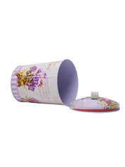 Floral Design Cylindrical Canister With Lid - White - MARKET99