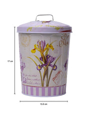 Floral Design Cylindrical Canister With Lid - White - MARKET99