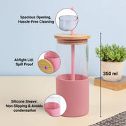 Pink Borosilicate Glass Sipper With Straw - 350 Ml