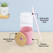 Pink Borosilicate Glass Sipper With Straw - 350 Ml