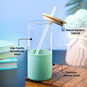 Green Borosilicate Glass Sipper With Straw - 350 Ml