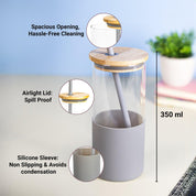Grey Borosilicate Glass Sipper With Straw - 350 Ml