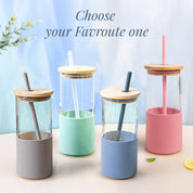 Grey Borosilicate Glass Sipper With Straw - 350 Ml