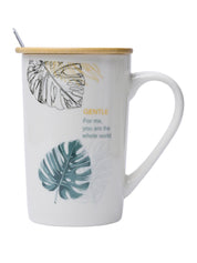 GENTLE' Coffee Mug With Wooden Lid and Spoon - White, 450mL - MARKET99