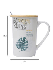 GENTLE' Coffee Mug With Wooden Lid and Spoon - White, 450mL - MARKET99