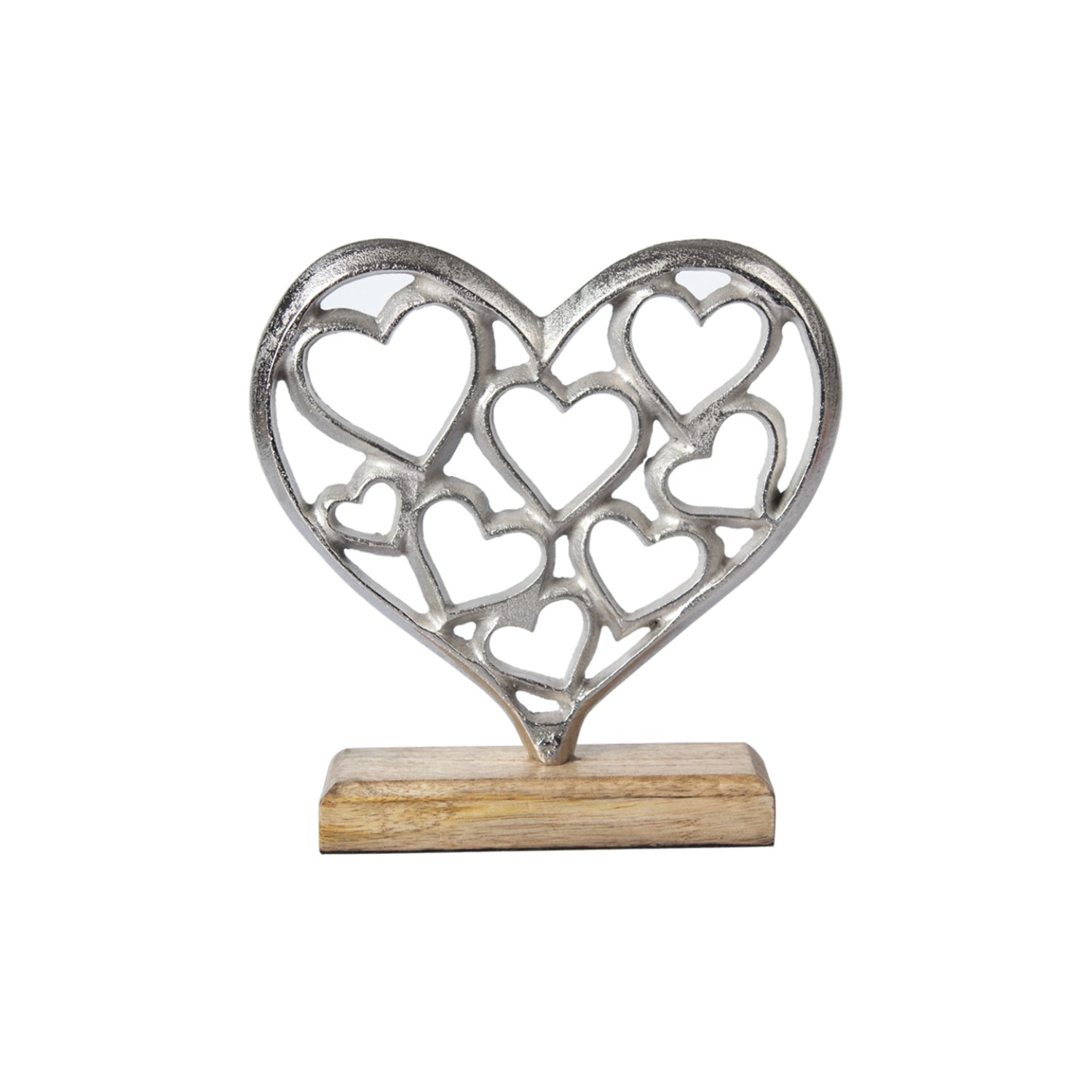 Silver Hearts Sculpture on a Wooden Base