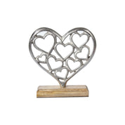 Silver Hearts Sculpture on a Wooden Base
