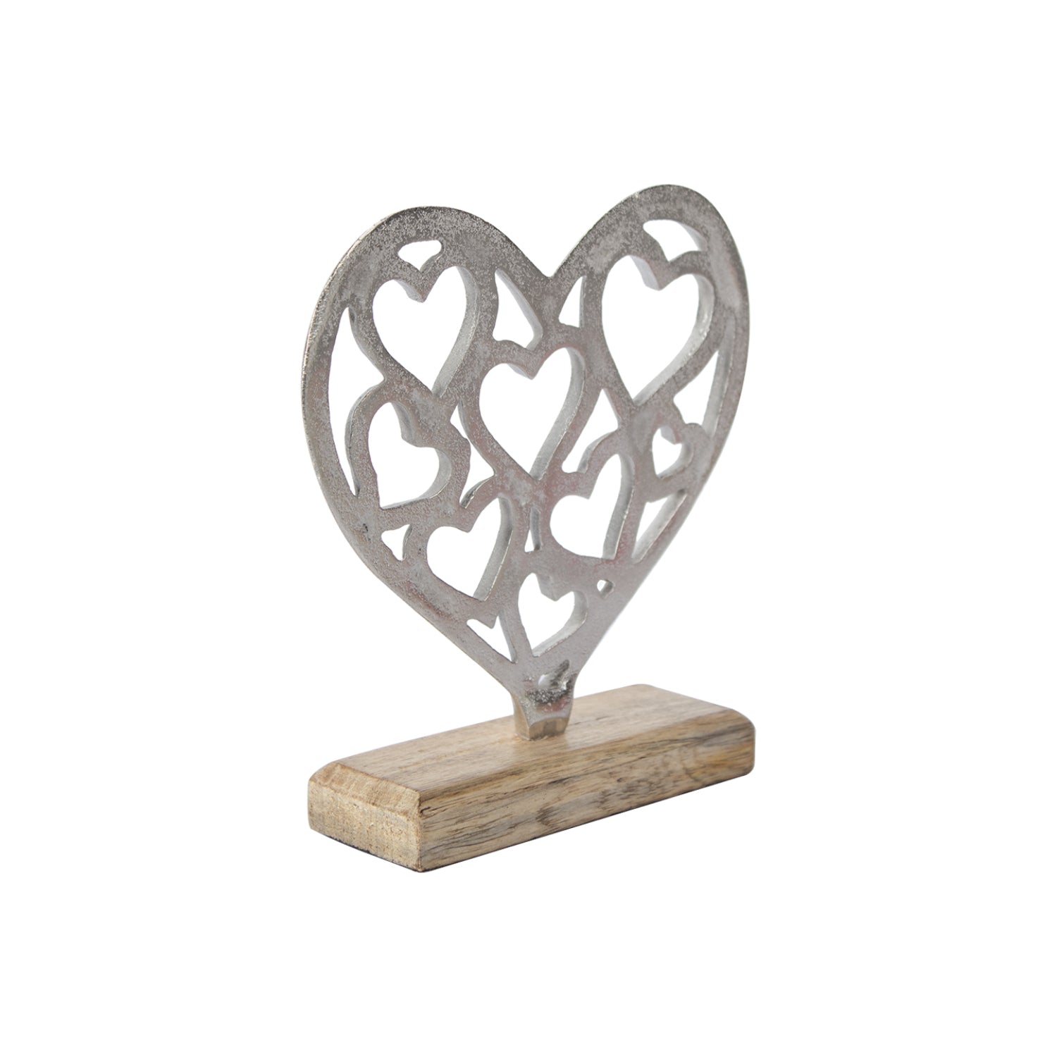 Silver Hearts Sculpture on a Wooden Base