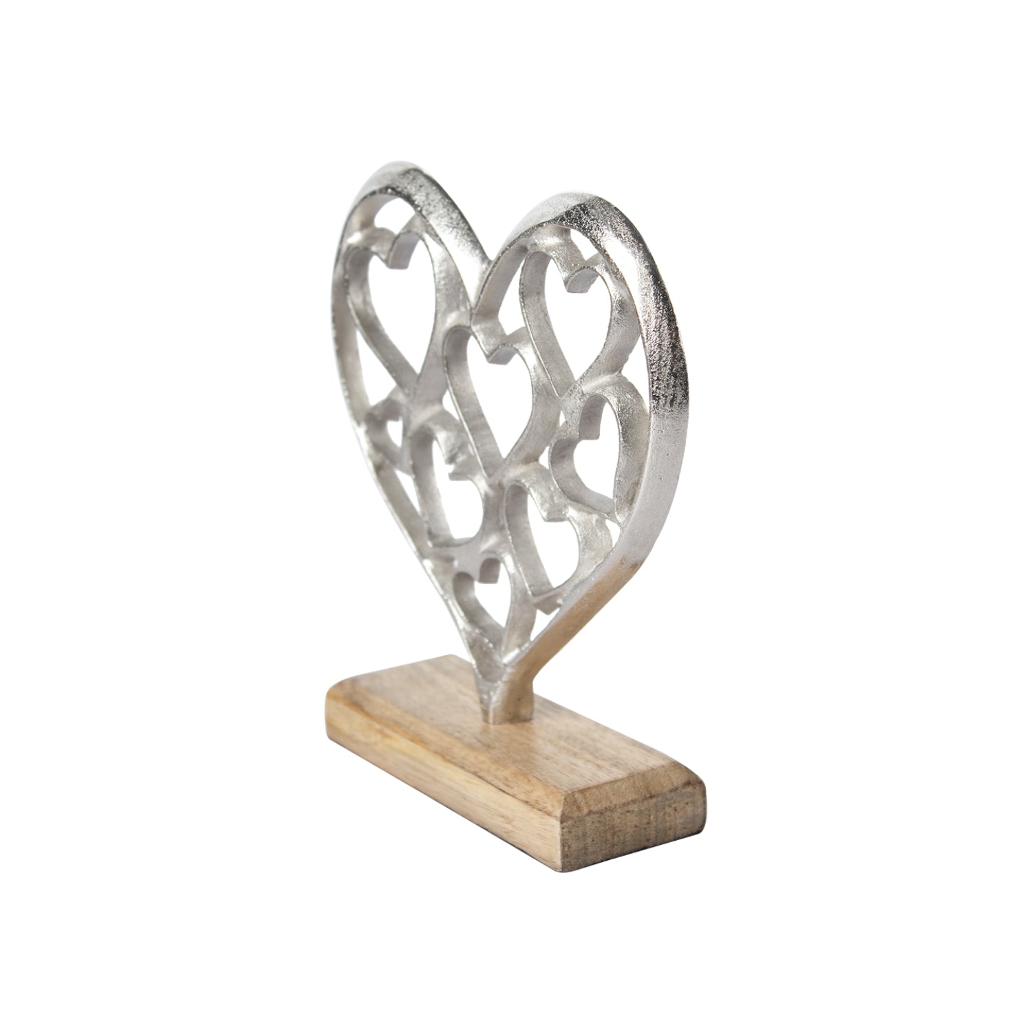 Silver Hearts Sculpture on a Wooden Base