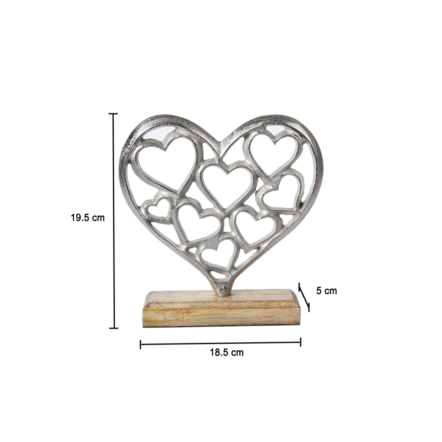 Silver Hearts Sculpture on a Wooden Base
