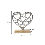 Silver Hearts Sculpture on a Wooden Base