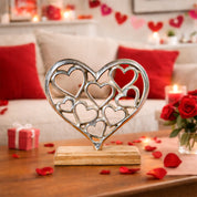 Silver Hearts Sculpture on a Wooden Base