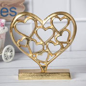 Golden Hearts Sculpture on a Wooden Base