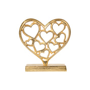Golden Hearts Sculpture on a Wooden Base