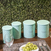 Tea & Sugar Jar (Each 900 Ml) + Cookie & Namkeen Jar (Each 1700 Ml) - Polka Dot Green, Set Of 4