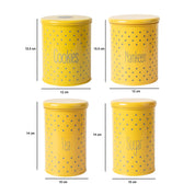 Tea & Sugar Jar (Each 900 Ml) + Cookie & Namkeen Jar (Each 1700 Ml) - Polka Dot Yellow, Set Of 4
