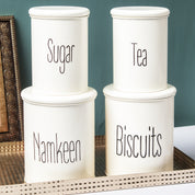 Tea & Sugar Jar (Each 900 Ml) +  Biscuits & Namkeen Jar (Each 1700 Ml) - White, Set Of 4