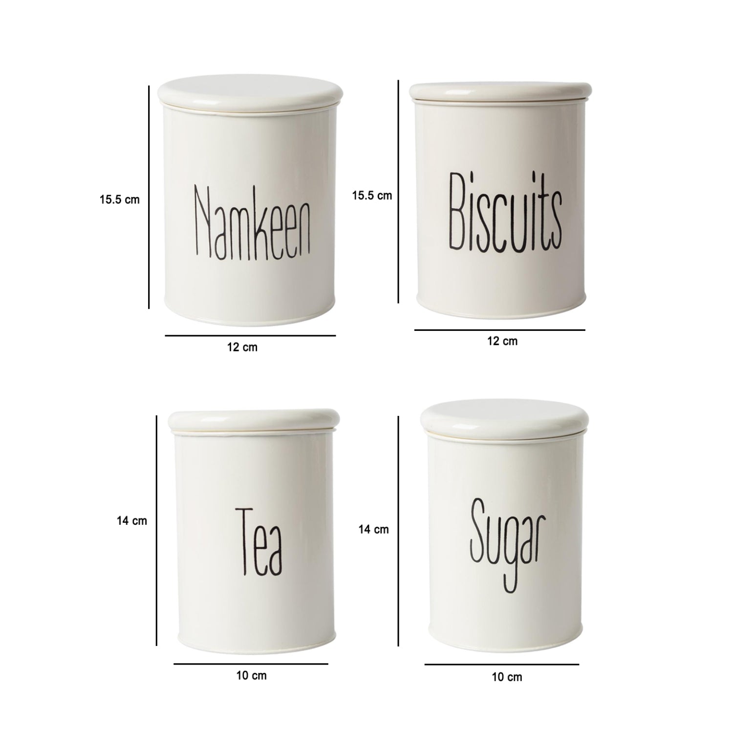 Tea & Sugar Jar (Each 900 Ml) +  Biscuits & Namkeen Jar (Each 1700 Ml) - White, Set Of 4