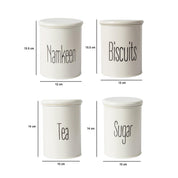 Tea & Sugar Jar (Each 900 Ml) +  Biscuits & Namkeen Jar (Each 1700 Ml) - White, Set Of 4