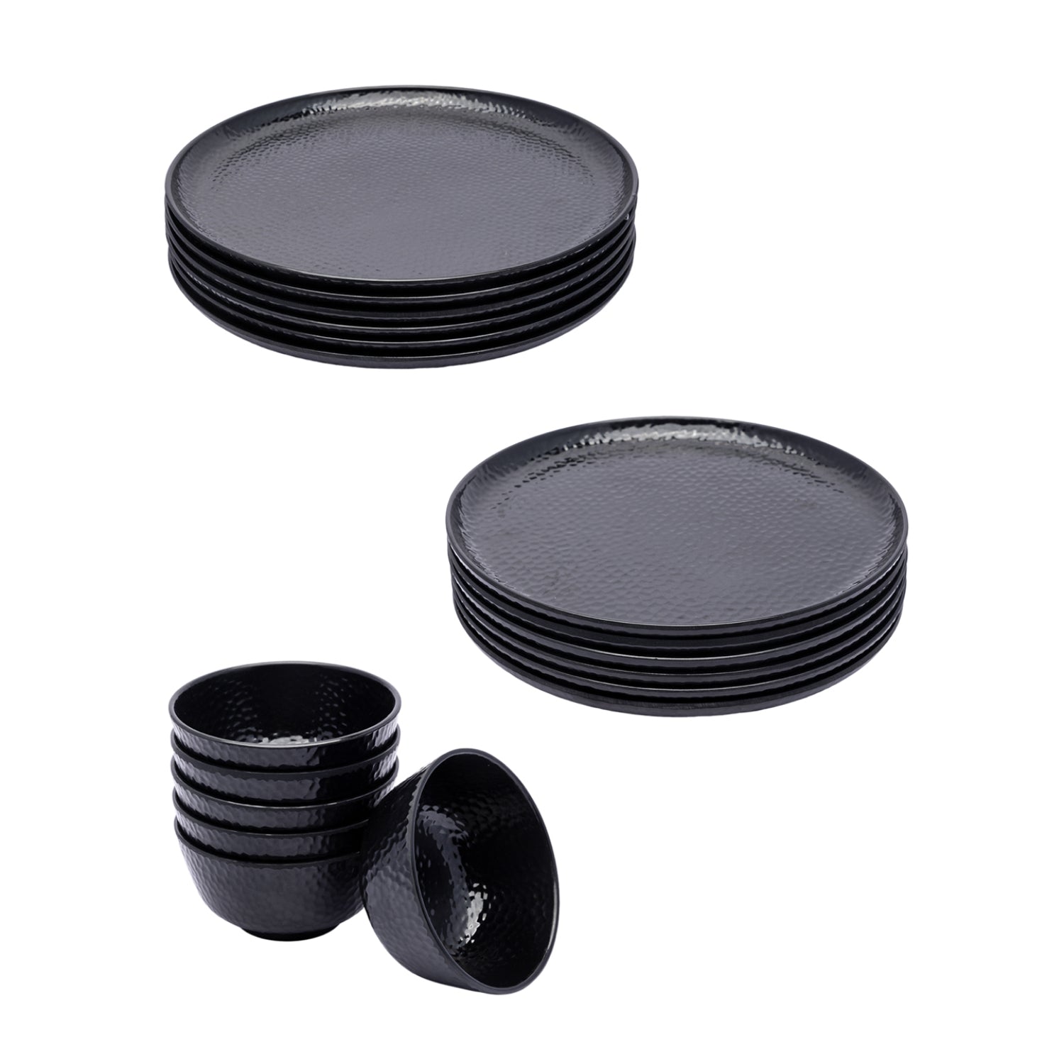 Black Melamine Dinner Set Of 18 Pcs - 6 Full & 6 Quarter Plates + 6 Bowls