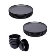 Black Melamine Dinner Set Of 18 Pcs - 6 Full & 6 Quarter Plates + 6 Bowls