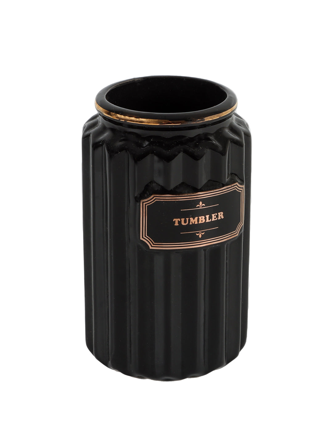 Black Ceramic Bathroom Set Of 4 - Ribbed Design, Bath Accessories