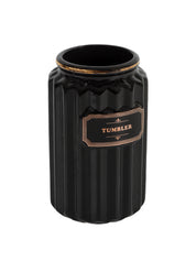Black Ceramic Bathroom Set Of 4 - Ribbed Design, Bath Accessories