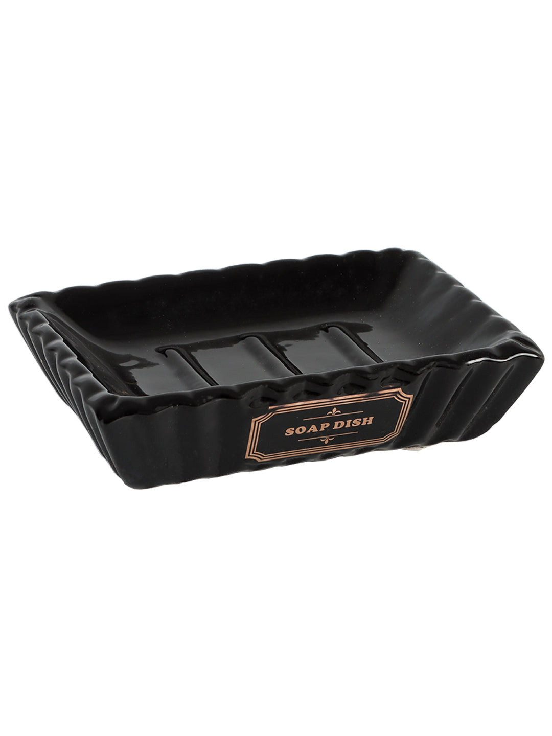 Black Ceramic Bathroom Set Of 4 - Ribbed Design, Bath Accessories